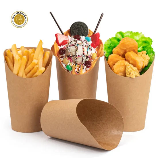 OOLIMAPACK Eco-Friendly French Fries Holder, Fried Chicken Box, and French Fries Scoop Cup: Sustainable Food Packaging Solutions