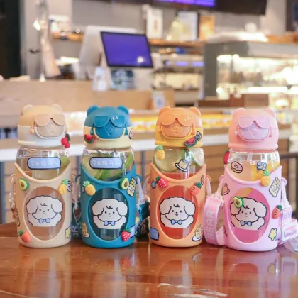 Portable Diagonal Span Water Cup - Plastic Cup with Straw for Children