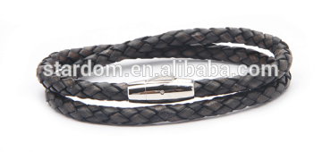 Fashionable men's genuine antique leather wrap bracelet