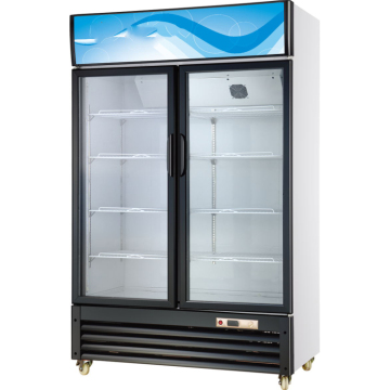 Double Glass Door Drinks Display Refrigerator: Direct Cooling Upright Chiller with 2 Doors