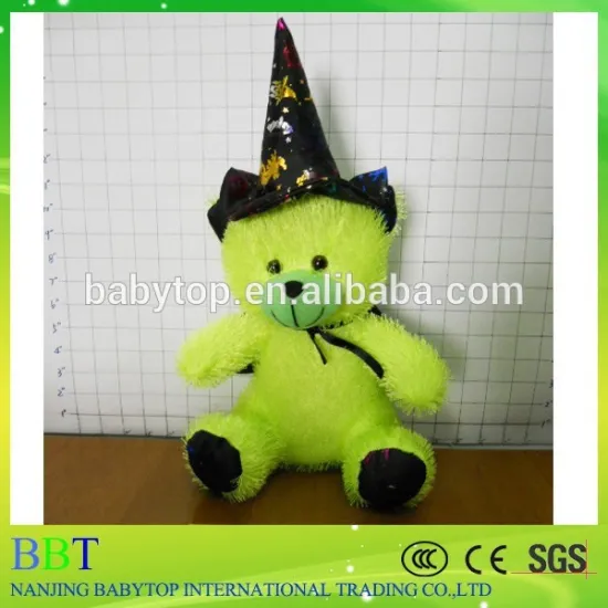 Halloween plush green teddy bear wearing party hat