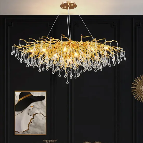 Luxury Gold Branch Crystal Chandelier Rain Drop Lighting for Living Room and Dining Room