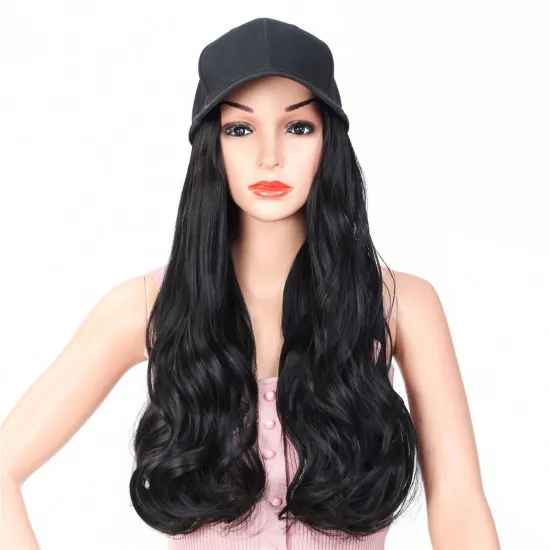 MYZYR Long Curly/Straight Wig with Hat Embroidery Hip Hop Hat Synthetic Adjustable Baseball Cap Wig Natural Fake Hair for Women