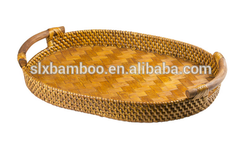 100%natural bamboo manual rattan serving tray wholesale