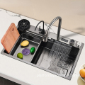 Rainfall Digital Display Kitchen Sink: Stainless Steel Single-Basin Kitchen Faucet