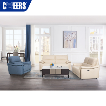 MANWAH CHEERS Recliner Sofa: Genuine Leather Power Headrest Upholstered Couch for Living Room