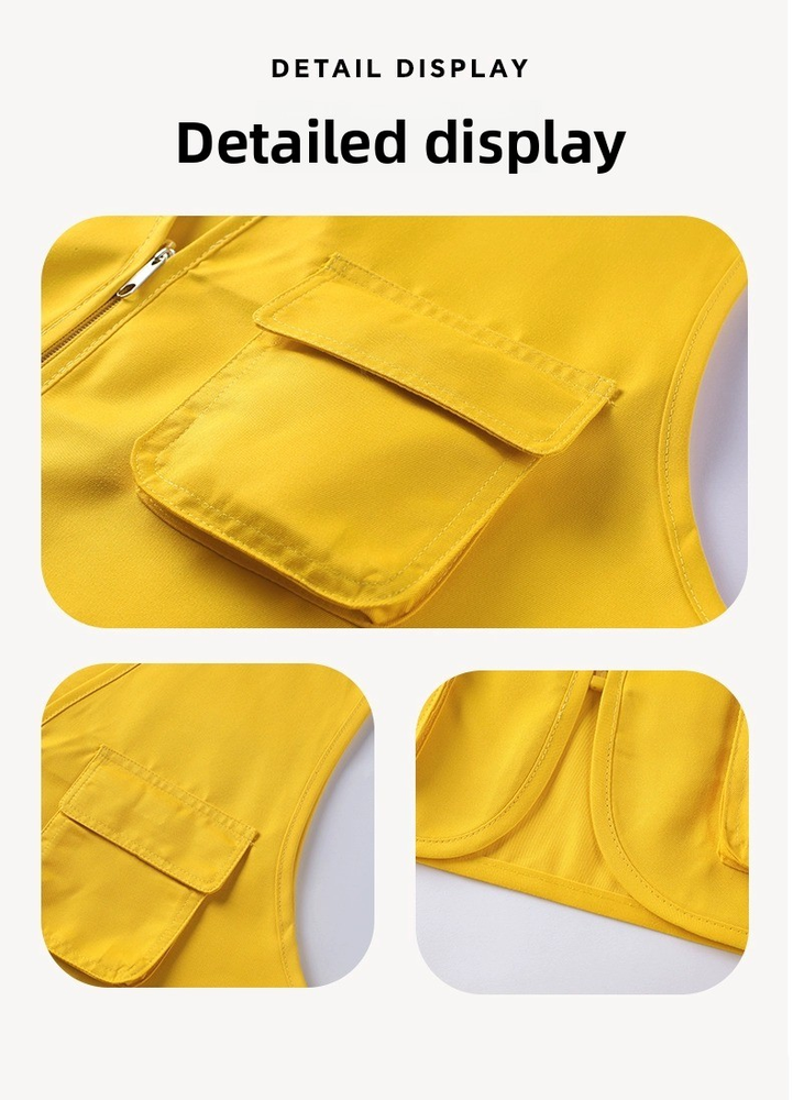 Volunteer Multi-Pocket Zipper Solid Pattern Vest