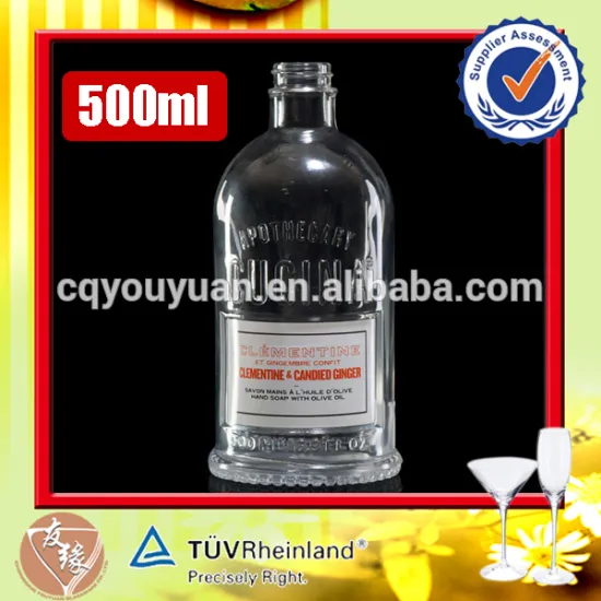 Custom brand embossed logo high transparent glass hand soap 500 ml transparent glass bottle
