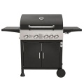 Parrilla profesional de gas propano líquido de 4 quemadores con mesa auxiliar y gabinete de almacenamiento de doble puerta