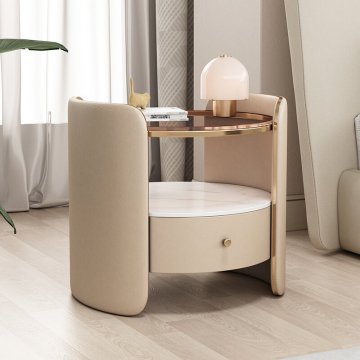 Modern Round Leather Bedside Cabinet for Bedroom