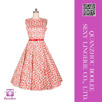 2016 Vintage Style Strawberry Print Sleeveless Women Summer Dress