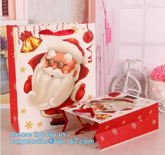 gift kraft paper bag tote, gift paper bag with silk ribbon, Solid color Paper gift bag for promotion and gift packing