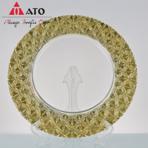 Placas de vidrio de vajilla de plata de diseño de oro de ATO Fancy