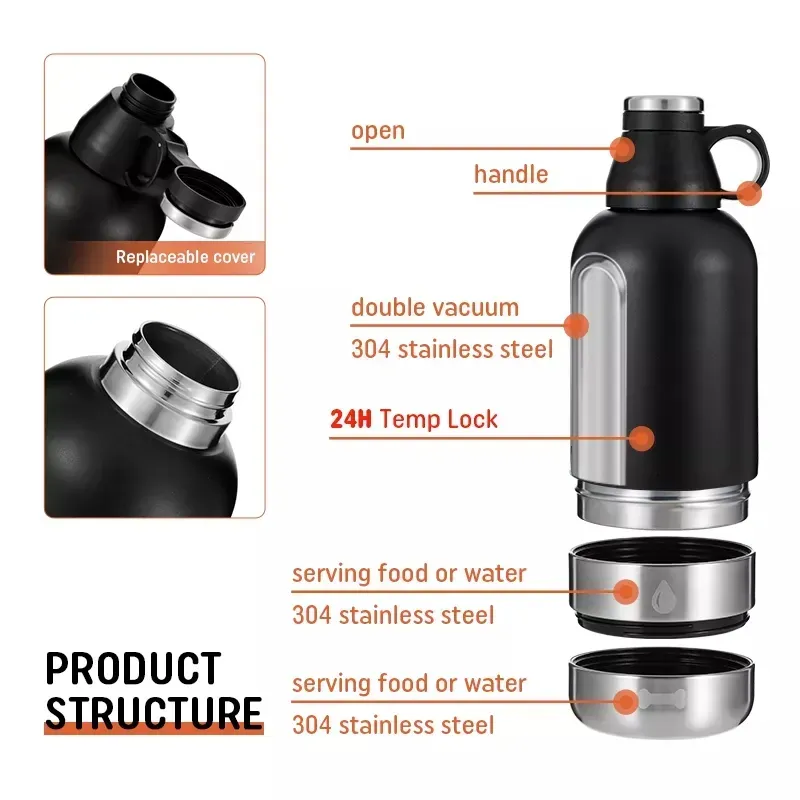Custom Logo 3 in 1 Stainless Steel Pet Feeder Water Bottle