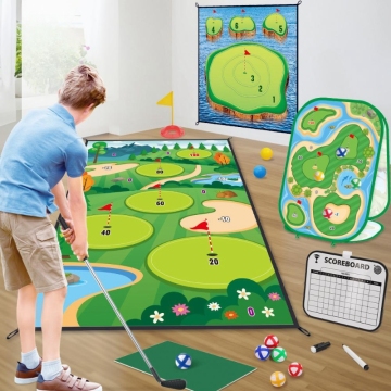 Indoor/Outdoor Chipping Golf Game Mat Set - Toy Golf Play Set for Kids