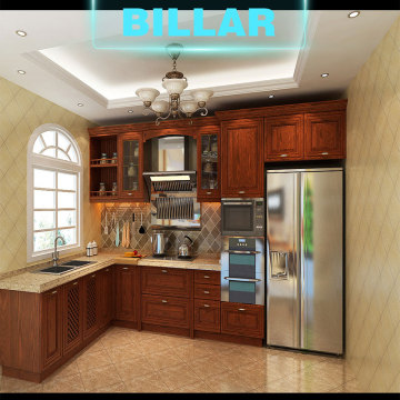 China Factory Prefab Classical Style solid wood kitchen cabinets designs