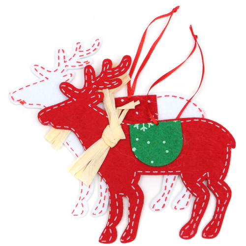 2Pcs Christmas Tree Ornaments Non woven Deer Elk With Ribbon Hanging Pieces Christmas Decorative Supplies DIY Crafts Decoration