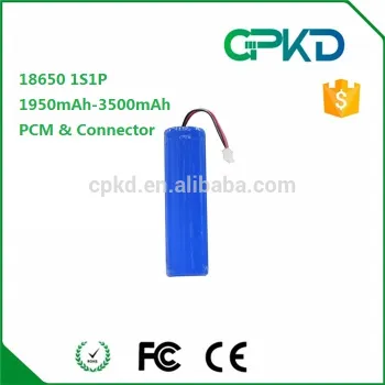 18650 battery 3.7V Lithium ion battery pack with leads 1S1P