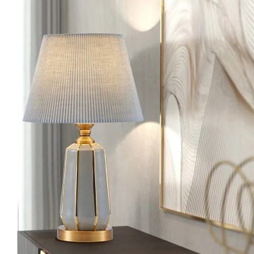 Nordic White and Gold Fabric Shade Table Lamp