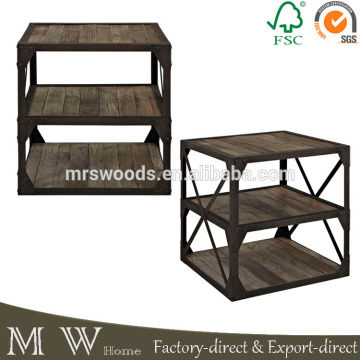 industrial vintage living room reclaimed wood top metal side table, industrial metal side table