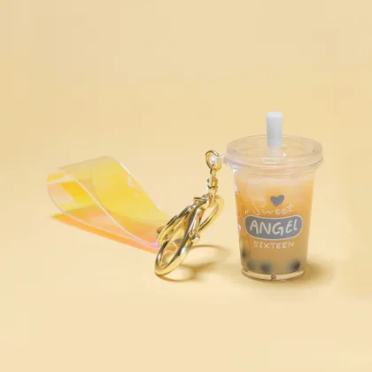 Kawaii Plastic Boba Tea Keychain with Strap