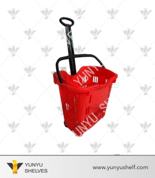 Top quality supermarket wheeled plastic basket