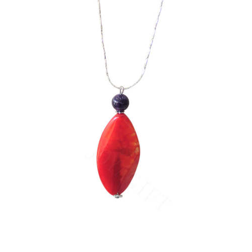 Natural Gemstone Agate Necklace with Silver Chain