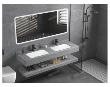 New Color Rock Slab Bathroom Marble Top Stone Cabinet Double Basin With LED Mirror