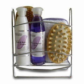 Hotel Bath Set, Includes Frame Mirror, Bath Natural Sponge, Wooden Massager and Wooden Hair Brush