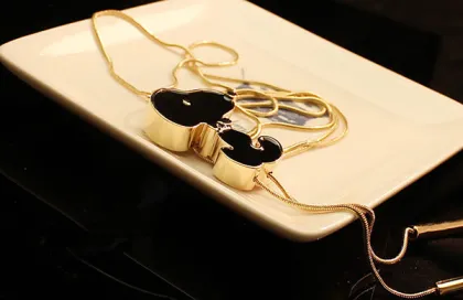 Cute Shiny Stones Animal Pendant Necklace Gold Long Necklace