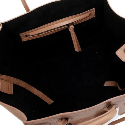 Phantom Light Brown, Fashionable Original Leather Celine Square Bag With Black Hardware