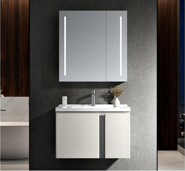 Modern Cream White LED Lighted Wall Hung Bathroom Cabinet with Soft Closing Doors