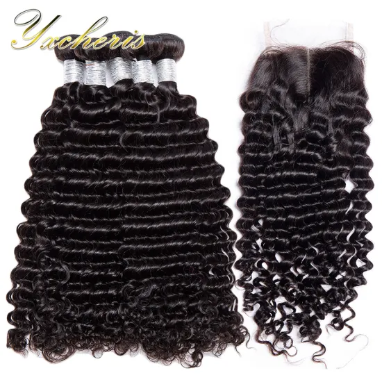 Deep Wave Hair Extension Weave Bundle Virgin Brazilian Cuticle Aligned Human Hair Natural wth Closure and Frontal