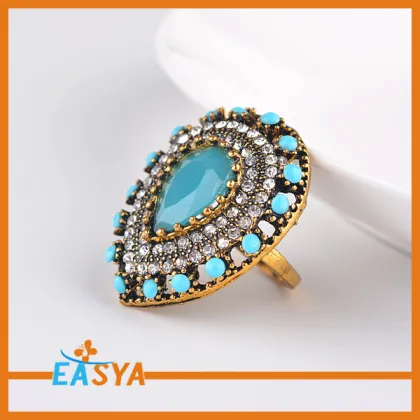 Fashion Turquoise Crystal Rhinestone Teardrop Rings