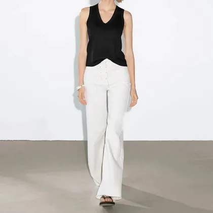 Women's basic casual silk cotton sleeveless vest