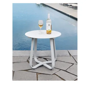 Outdoor Patio Garden Furniture - Waterproof Aluminum Side Table with Ceramic Glass