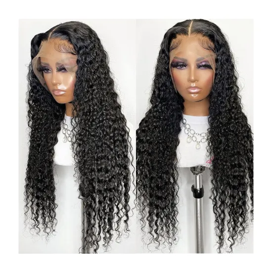 Trending Style Customized Unprocessed European hair 13X4 Deep Curly Wave Lace Frontal Human Hair Wig Glueless  For Black Women