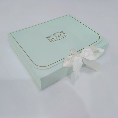 Custom Macarons Bakery Pastry Box With Ivory Ribbon