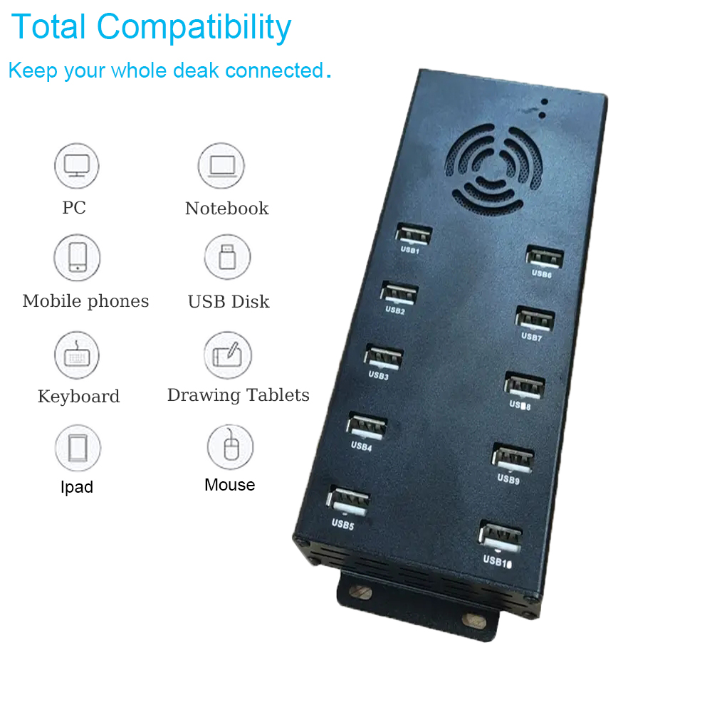 10 Poort USB Hub met stroomadapter