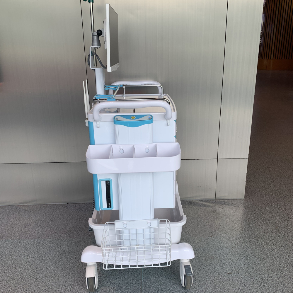Postazione di lavoro mobile per infermiere con cassetta per farmaci