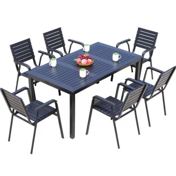 European Style Aluminum Garden Dining Set for 4-6 People - Outdoor Roped Extendable Table and Chairs