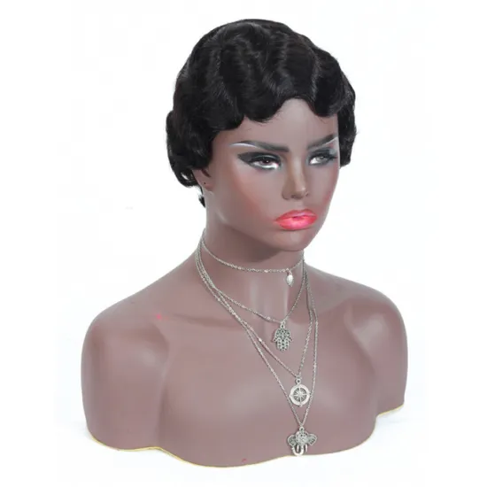 Wholesale Retro Water Finger Wave Short Pixie Cut Curly Bob Brazilian Human Hair Wigs For Black Women Cosplay Party