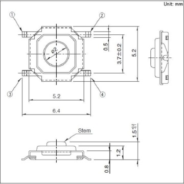 5,2 mm quadratischer, dünner Schalter für die Oberflächenmontage