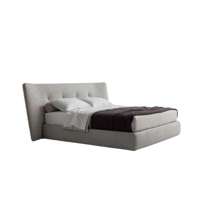 Italian Poliform Spongde Fabric and Leather Double Bed for Large Apartment or Villa Master Bedroom