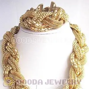 2012 Golden Chunky Statement Necklace Bracelet Costume Jewelry Set Wholesale 