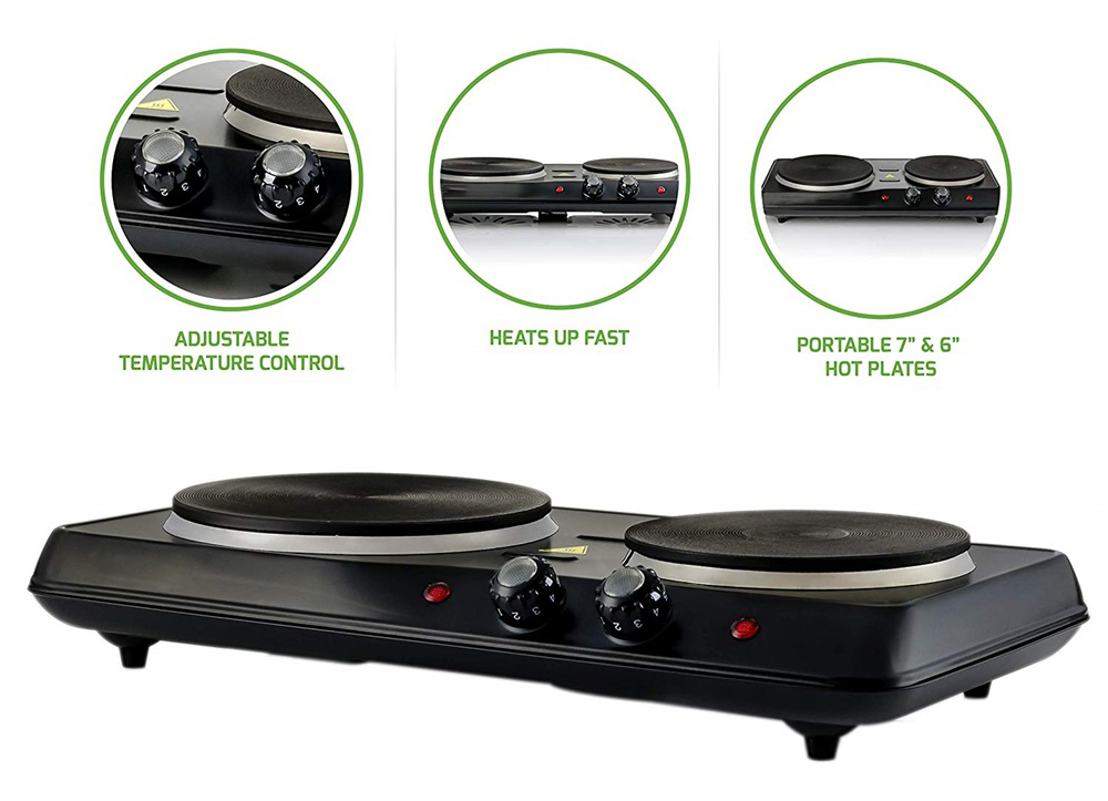 Kitchen Countertop Cast-Iron Double Burner 2500W