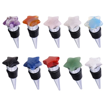 Star Shape Crystal Wine Stoppers,Natural Gemstone Wine Stoppers for Wine Bottles,Decorative Wine Bottle Stainless Steel Stoppers