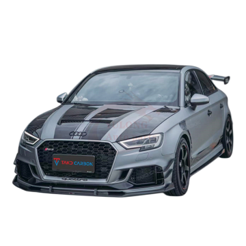 Custom Audi RS3 2017-2019 Carbon Fiber Aerodynamics Kit: Front Lip, Side Skirts, Rear Diffuser, and Hood Fender Enhancements