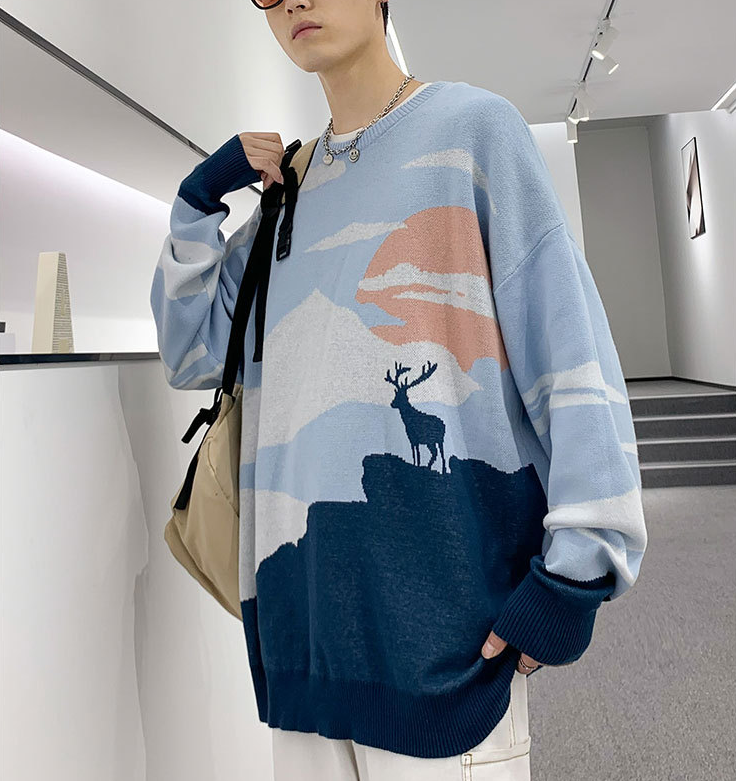 Mens Long Sleeve Fashion Cartoon Sweaters