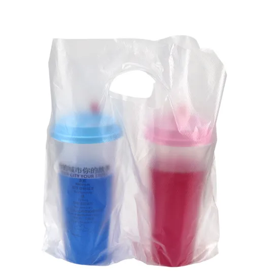 Customized Drinks Takeaway Plastic Bag For Milk Tea/Coffee/Bubble Tea Take out handle shopping bag